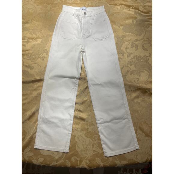 Reformation Size 23 Womens Jeans White Alyssa Stretch HighRise Wide Leg Cropped - Picture 1 of 12